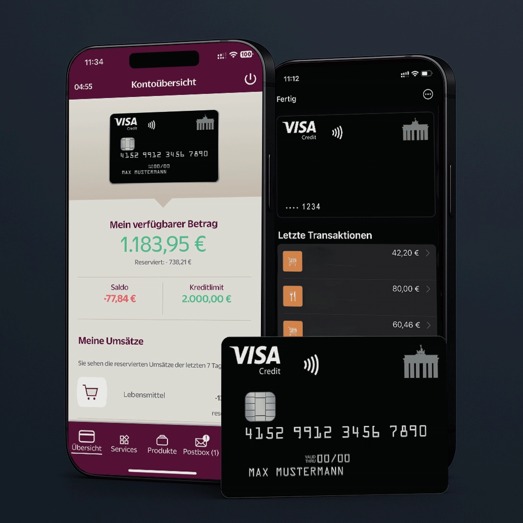Zwei Smartphones, worauf die Bank-App läuft, davor die DKK Classic.