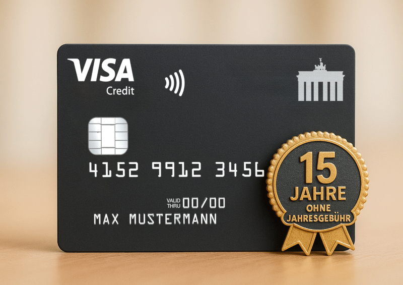 Schrägansicht der Deutschland Kreditkarte von der rechten Seite.